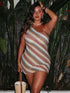 Irregular Printed Knitted Mini Dress for Women Chic Backless Summer Beach Dress Slim Fit Ankle Length for Holiday Party